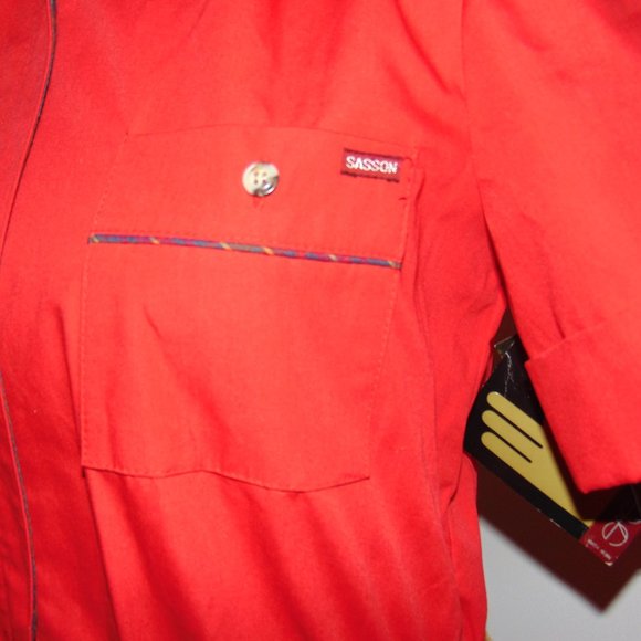 RARE Vintage NOS Sasson Hong Kong Red Cotton A-Line Belted Short Sleeved Dress - Picture 10 of 13